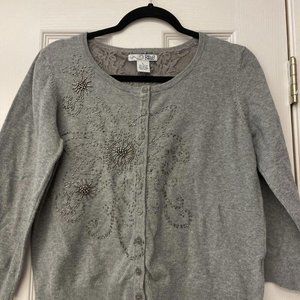 Girls Gray Beaded Holiday Party Christmas Cardigan. RXB. Size L. Casual Party